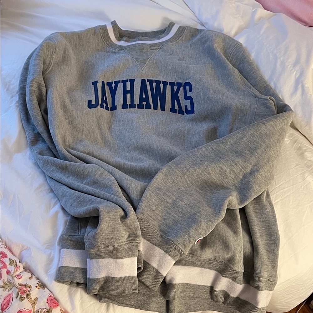 Champion Gray Kansas Jayhawks Crewneck Sweater
